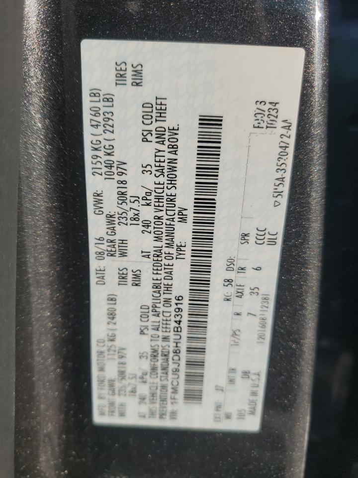 2017 Ford Escape Titanium VIN: 1FMCU9JD8HUB43916 Lot: 82660875