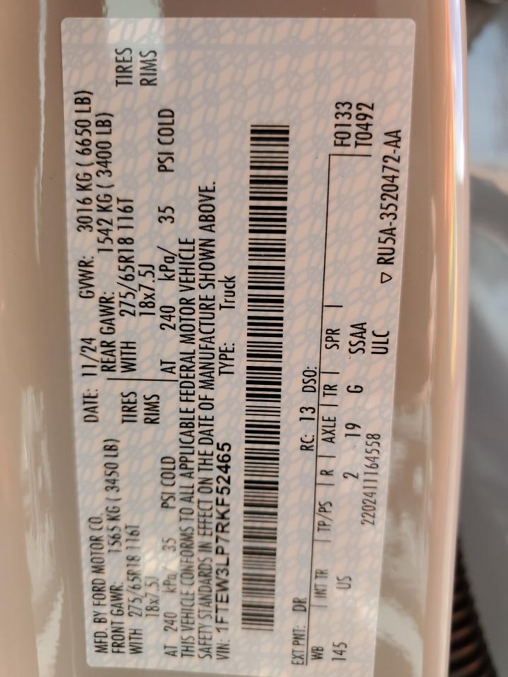 2024 Ford F150 Xlt VIN: 1FTEW3LP7RKF52465 Lot: 82376425