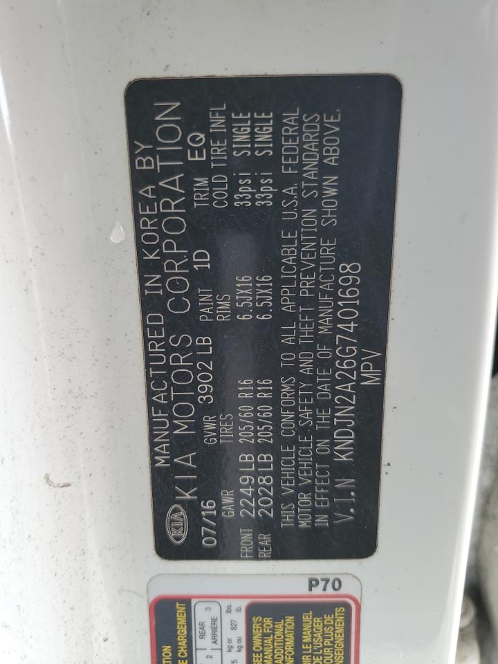 2016 Kia Soul VIN: KNDJN2A26G7401698 Lot: 85078125