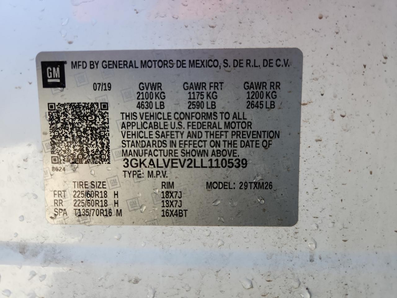 2020 GMC Terrain Slt VIN: 3GKALVEV2LL110539 Lot: 89874825