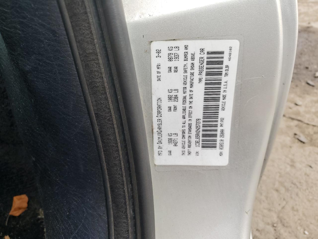 2002 Chrysler Sebring Limited VIN: 1C3EL65RX2N257278 Lot: 82526825