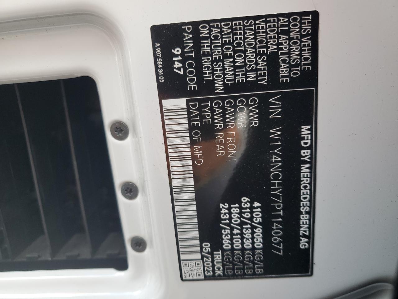 2023 Mercedes-Benz Sprinter 2500 VIN: W1Y4NCHY7PT140677 Lot: 85091945