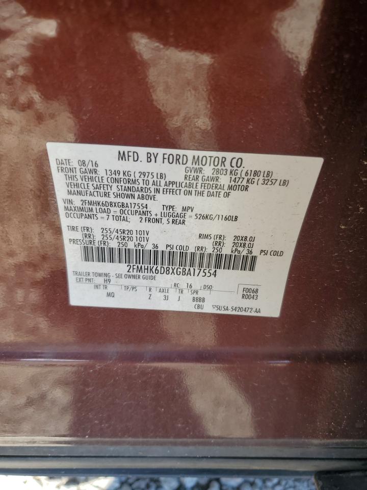 2016 Ford Flex Limited VIN: 2FMHK6D8XGBA17554 Lot: 82564665