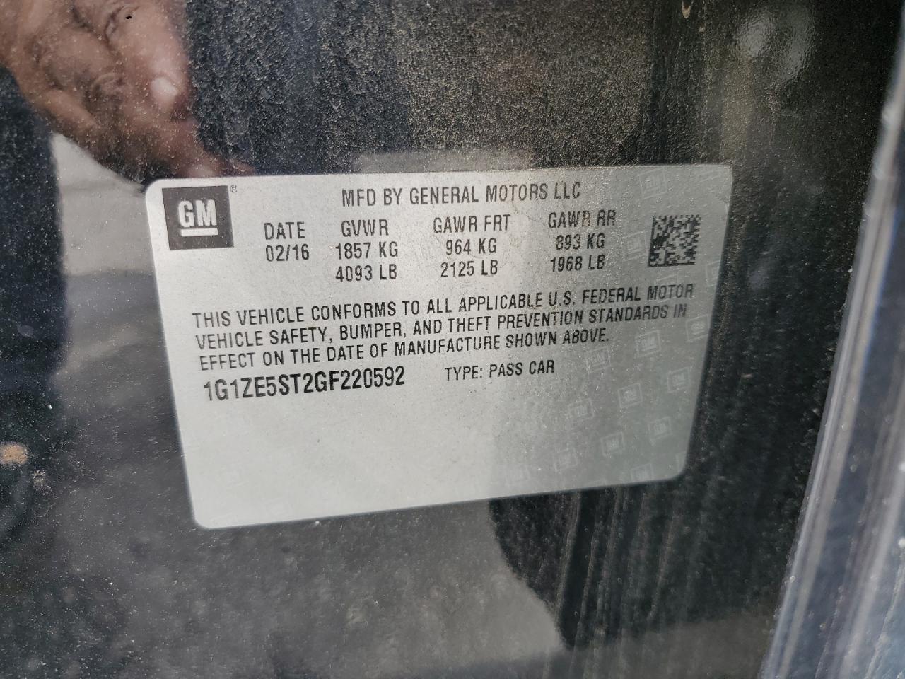 2016 Chevrolet Malibu Lt VIN: 1G1ZE5ST2GF220592 Lot: 82343265