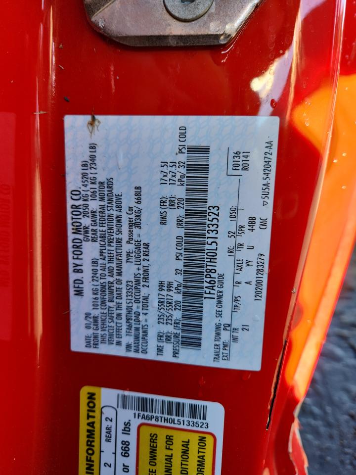 2020 Ford Mustang VIN: 1FA6P8TH0L5133523 Lot: 90570945