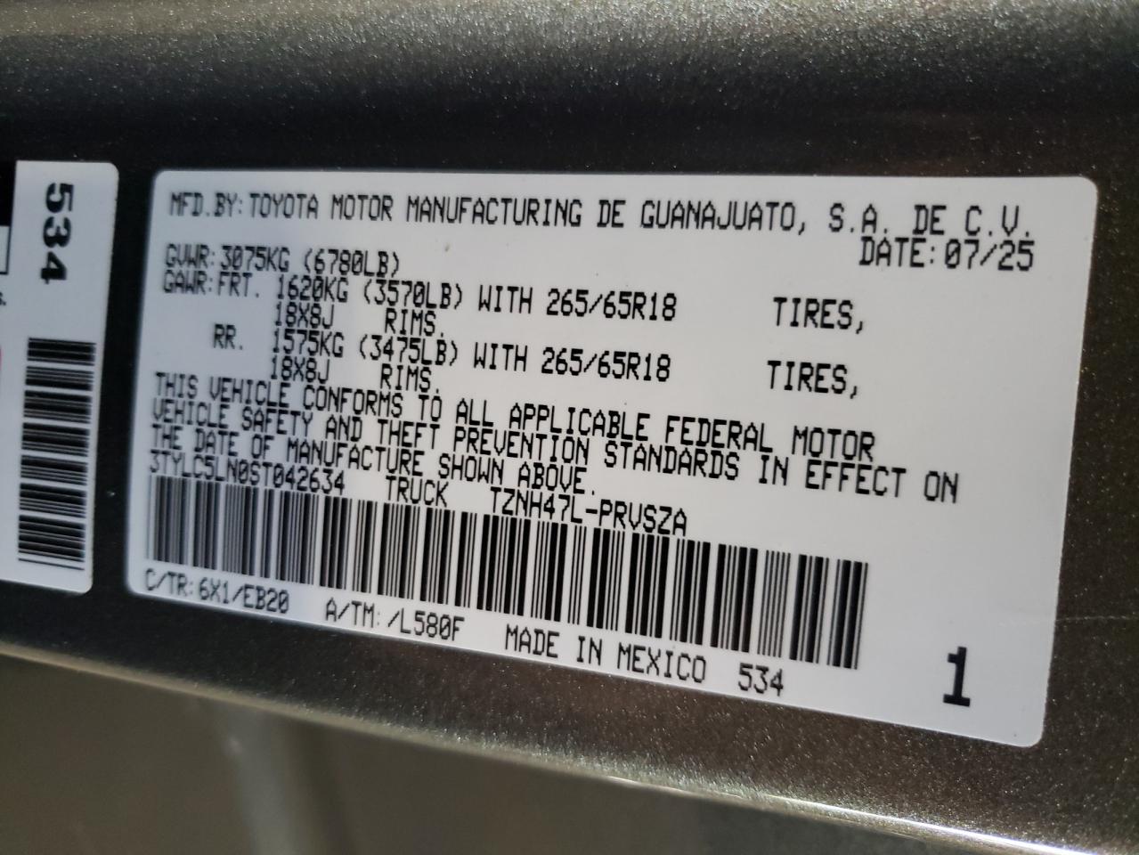 2025 Toyota Tacoma Double Cab VIN: 3TYLC5LN0ST042634 Lot: 85741935