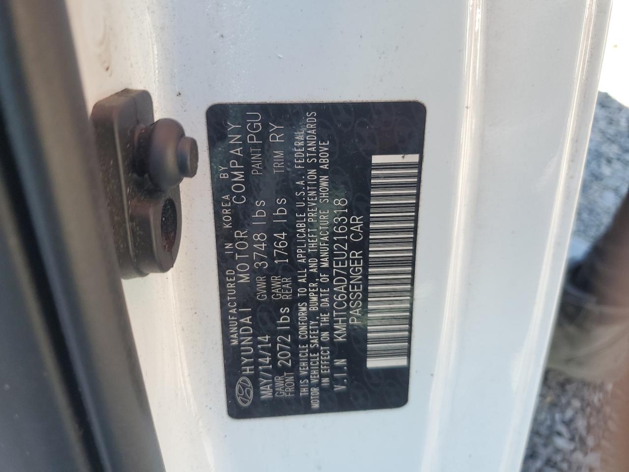 2014 Hyundai Veloster VIN: KMHTC6AD7EU216318 Lot: 85651955