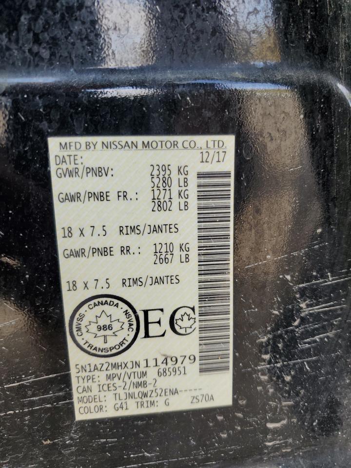 2018 Nissan Murano S VIN: 5N1AZ2MHXJN114979 Lot: 86589355