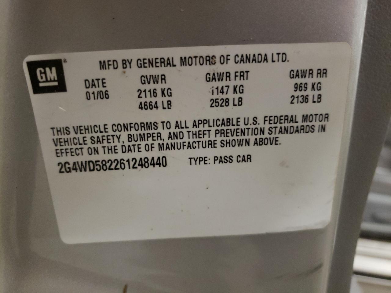 2006 Buick Lacrosse Cxl VIN: 2G4WD582261248440 Lot: 84593765