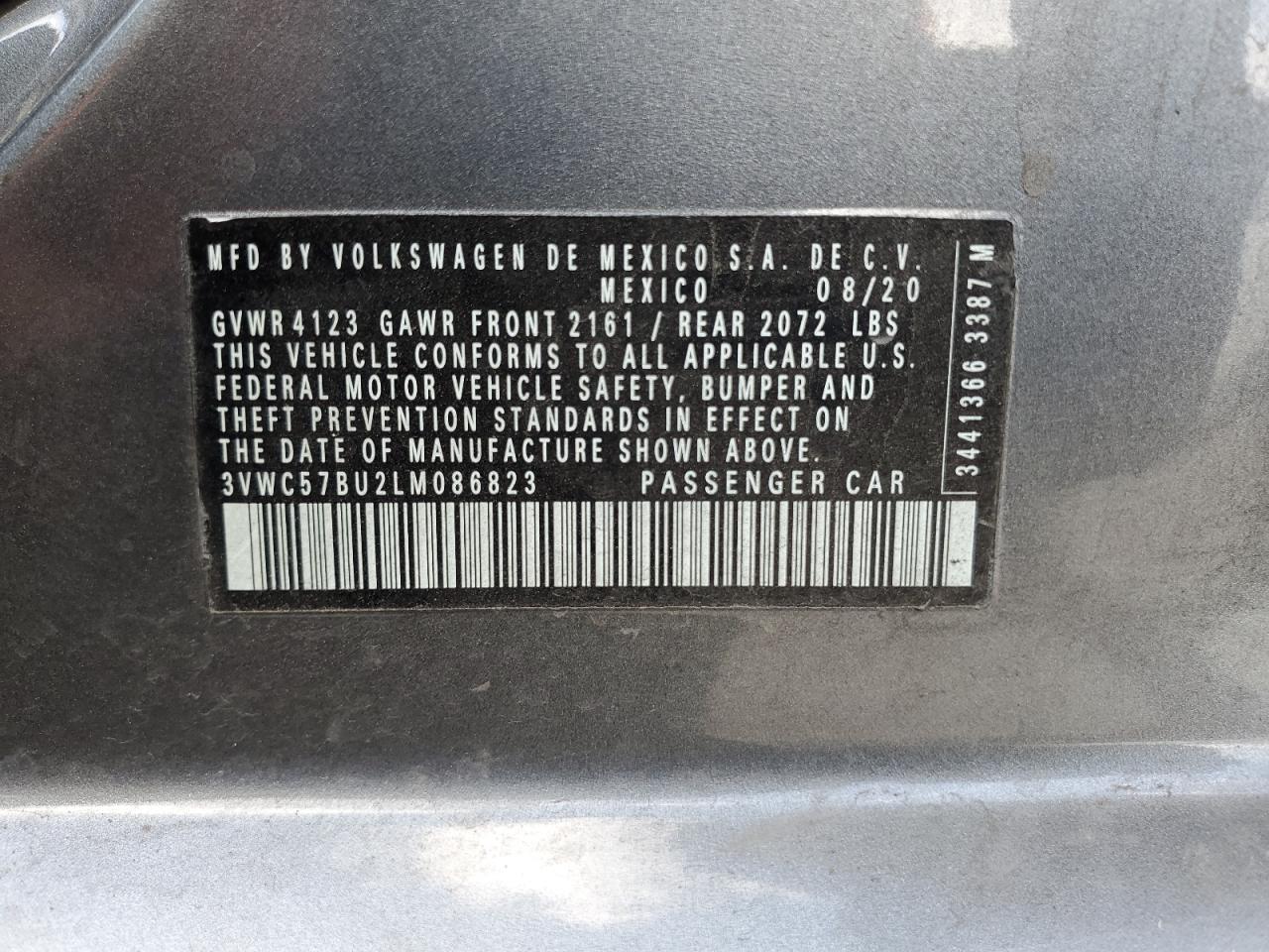 2020 Volkswagen Jetta S VIN: 3VWC57BU2LM086823 Lot: 85940955