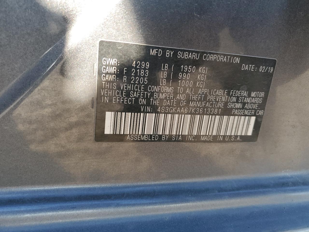 2019 Subaru Impreza VIN: 4S3GKAA67K3613381 Lot: 86478315