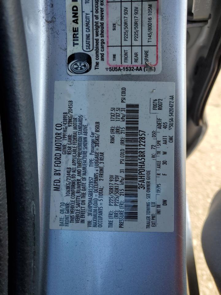 2011 Ford Fusion Se VIN: 3FAHP0HA5BR122857 Lot: 82393445