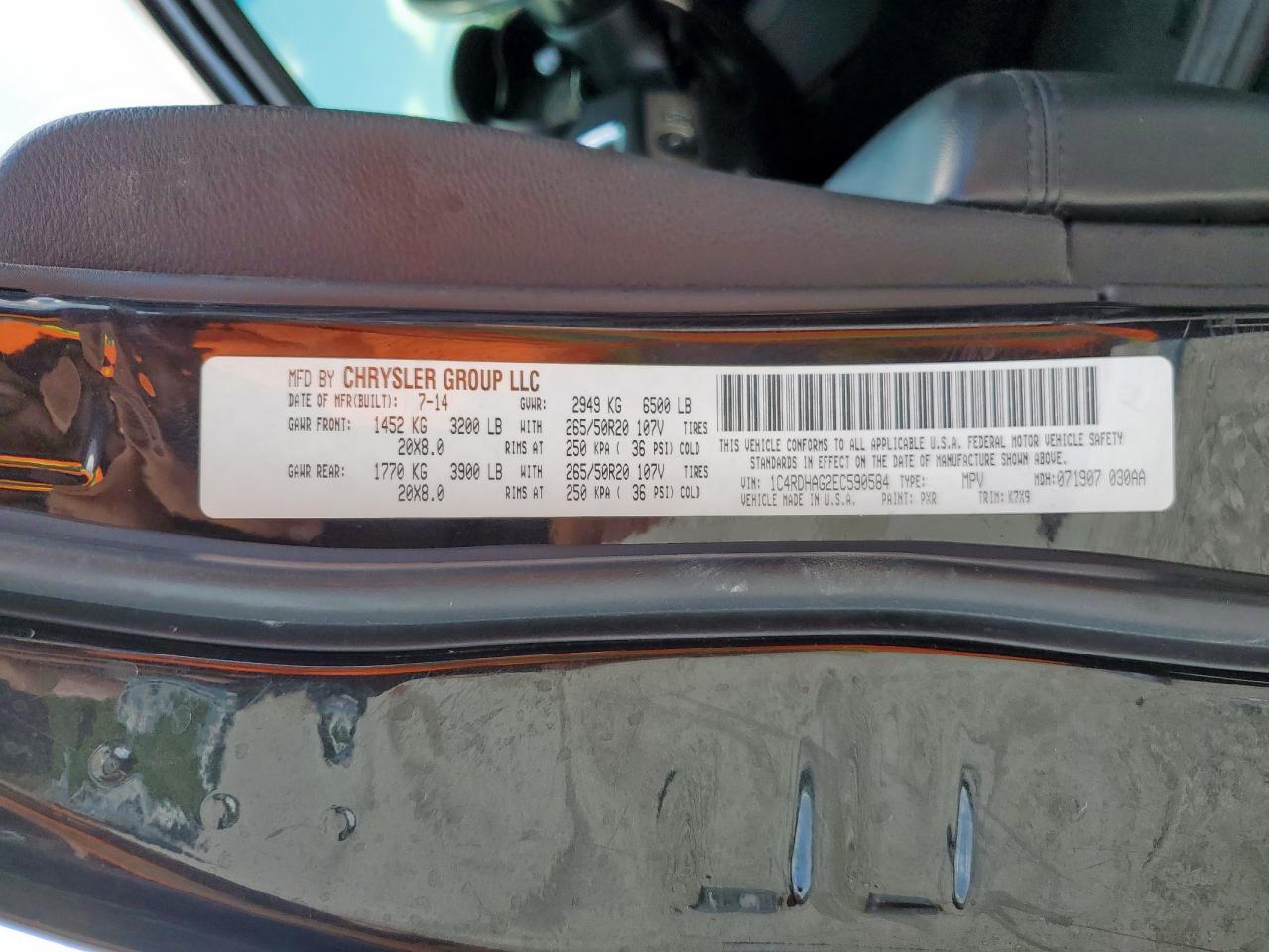 2014 Dodge Durango Sxt VIN: 1C4RDHAG2EC590584 Lot: 85859385