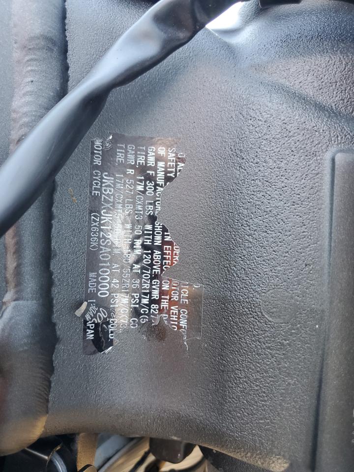 2025 Kawasaki Zx636 K VIN: JKBZXJK12SA010000 Lot: 87446275