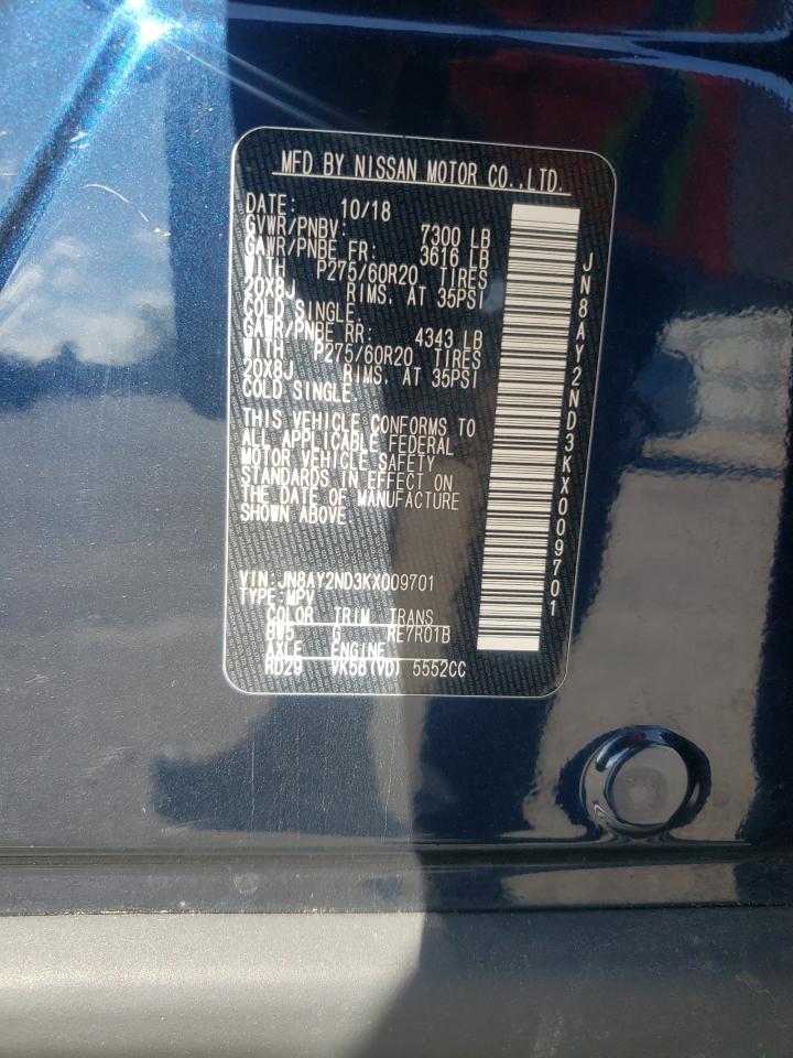 2019 Nissan Armada Sv VIN: JN8AY2ND3KX009701 Lot: 82194225