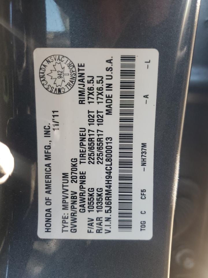 2012 Honda Cr-V Touring VIN: 5J6RM4H94CL800013 Lot: 83874425