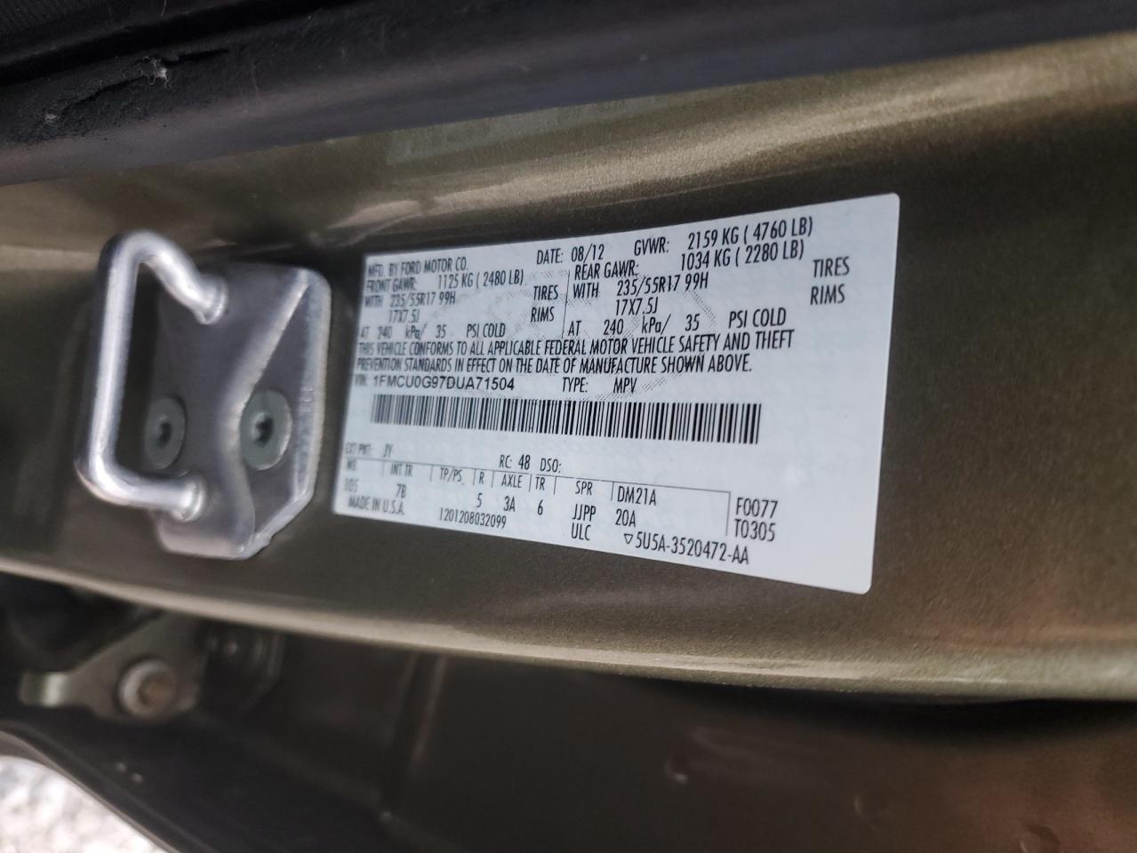 2013 Ford Escape Se VIN: 1FMCU0G97DUA71504 Lot: 82421445