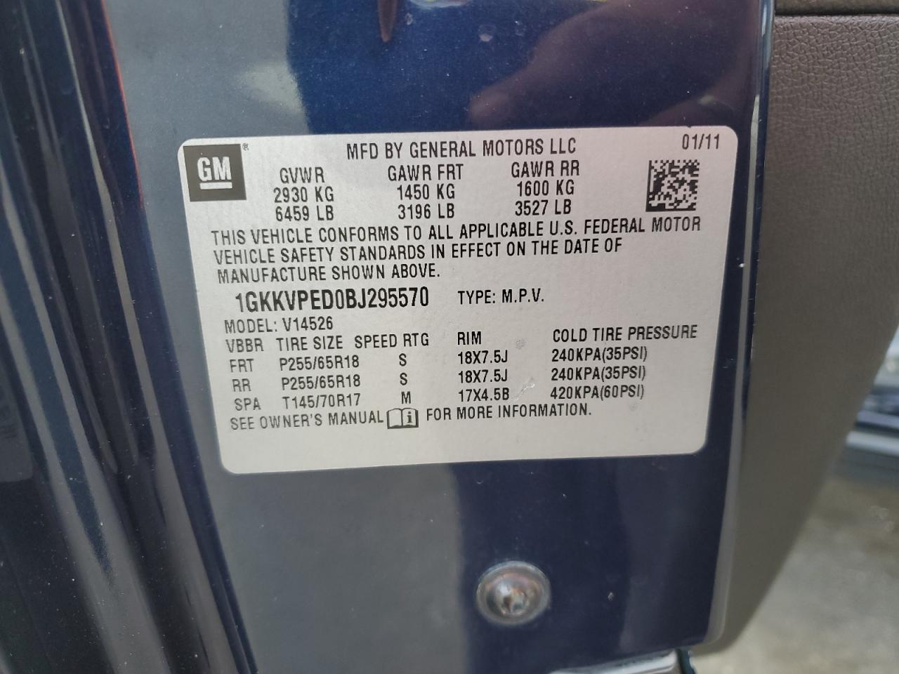 2011 GMC Acadia Sle VIN: 1GKKVPED0BJ295570 Lot: 82380705