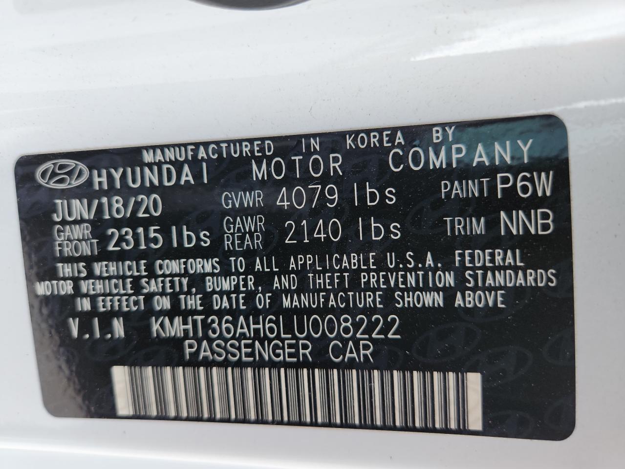 2020 Hyundai Veloster N VIN: KMHT36AH6LU008222 Lot: 85375195