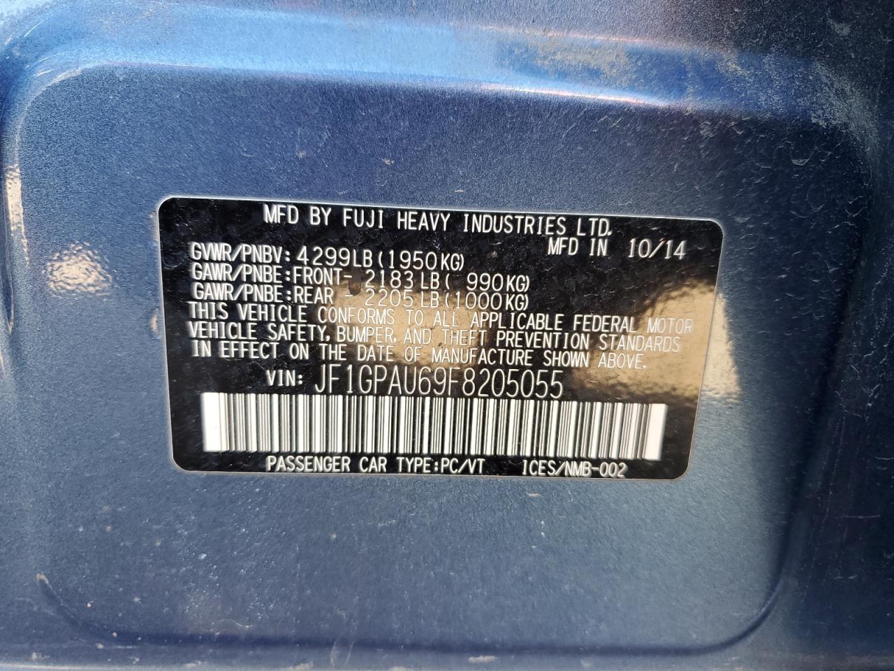 2015 Subaru Impreza Sport VIN: JF1GPAU69F8205055 Lot: 84481275
