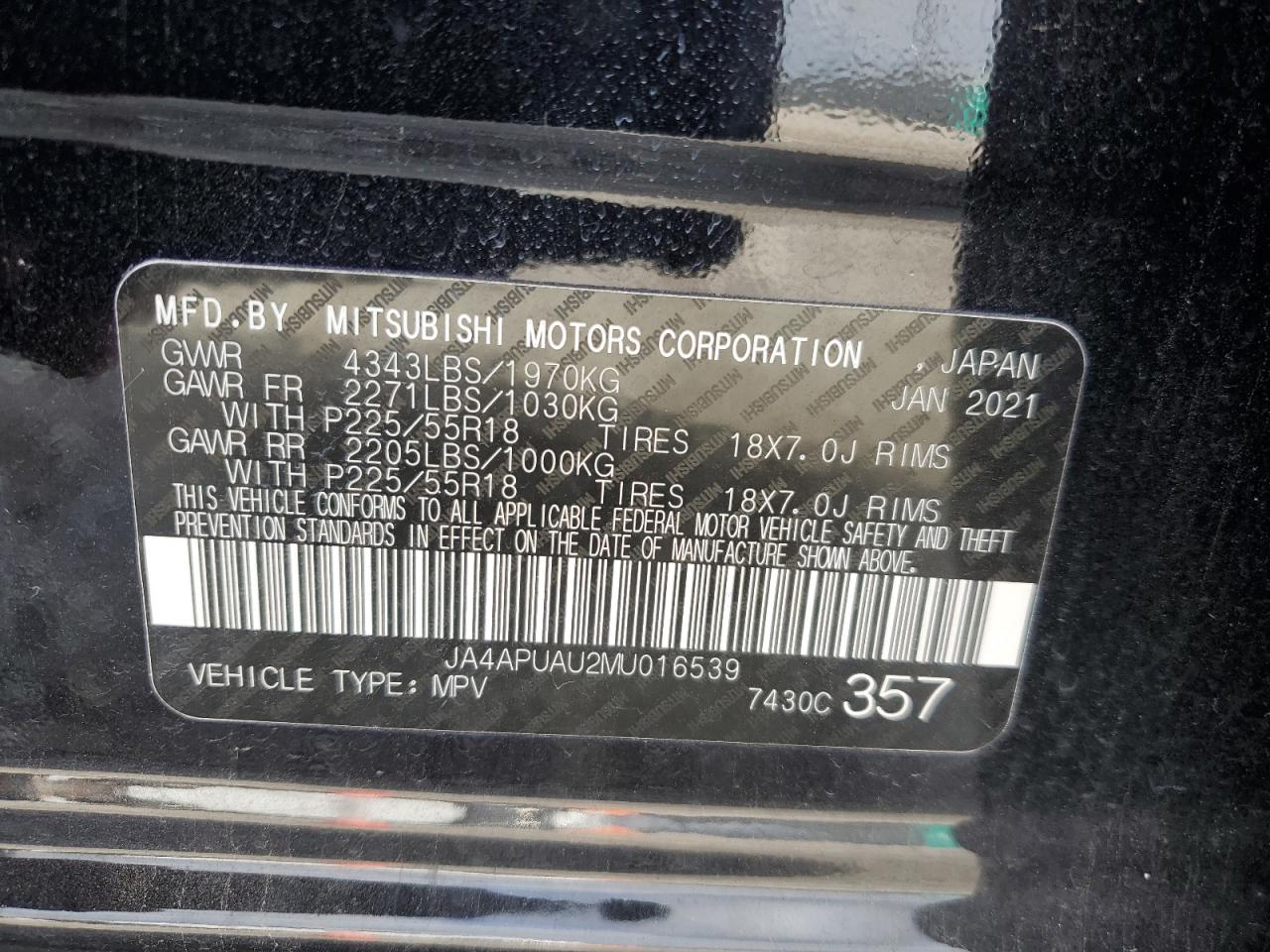 2021 Mitsubishi Outlander Sport Es VIN: JA4APUAU2MU016539 Lot: 89792695