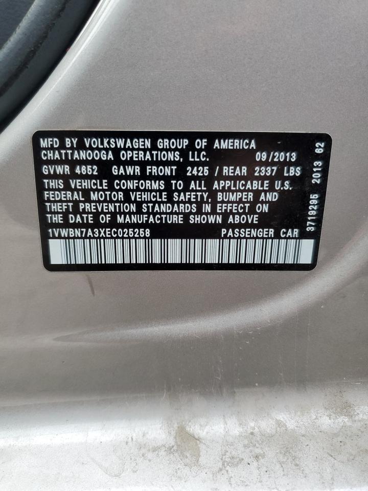 2014 Volkswagen Passat Se VIN: 1VWBN7A3XEC025258 Lot: 82110185