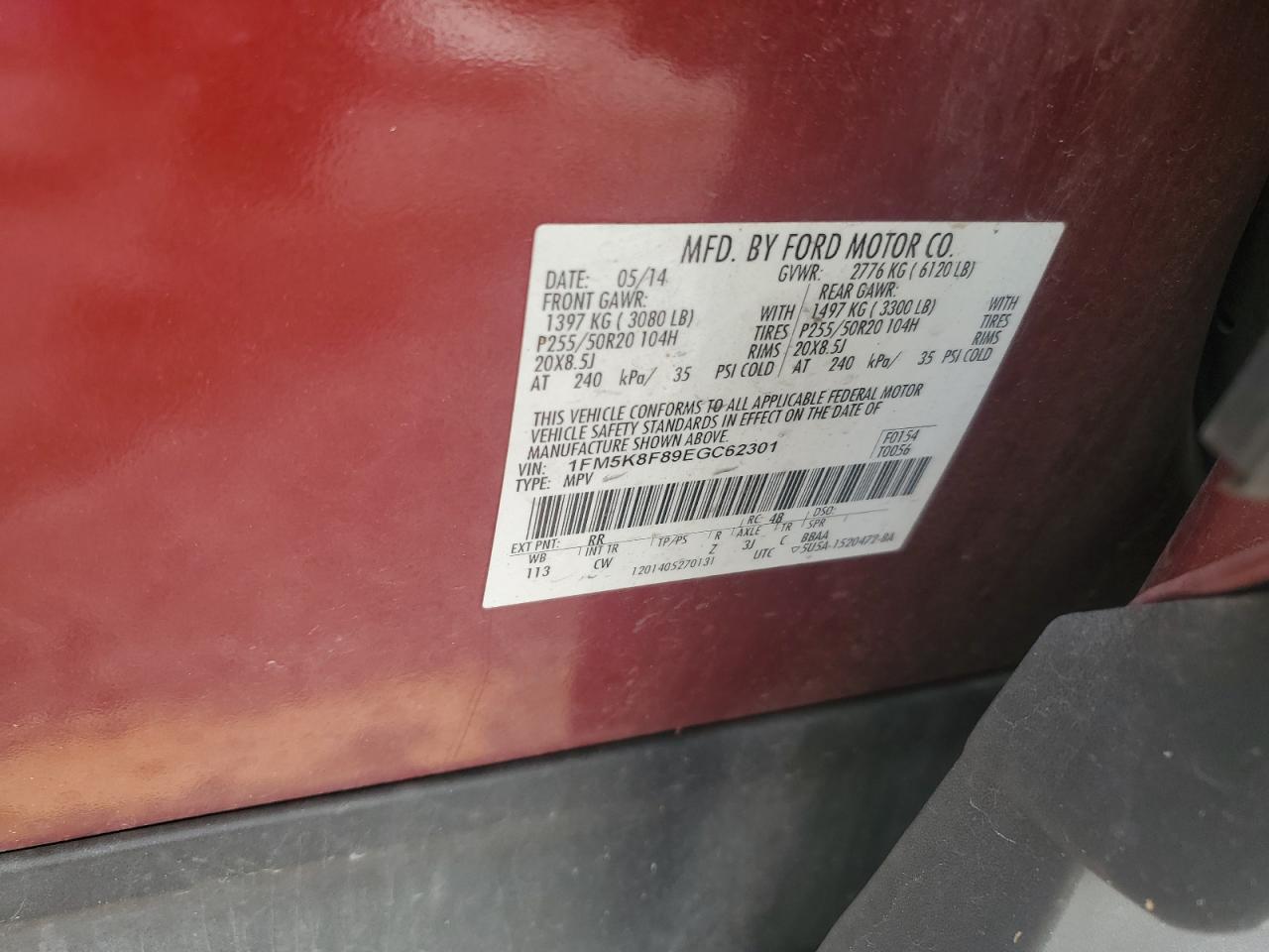 2014 Ford Explorer Limited VIN: 1FM5K8F89EGC62301 Lot: 82419055