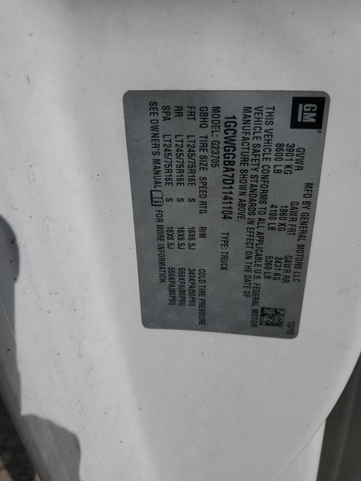 2013 Chevrolet Express G2500 VIN: 1GCWGGBA7D1141104 Lot: 85921825