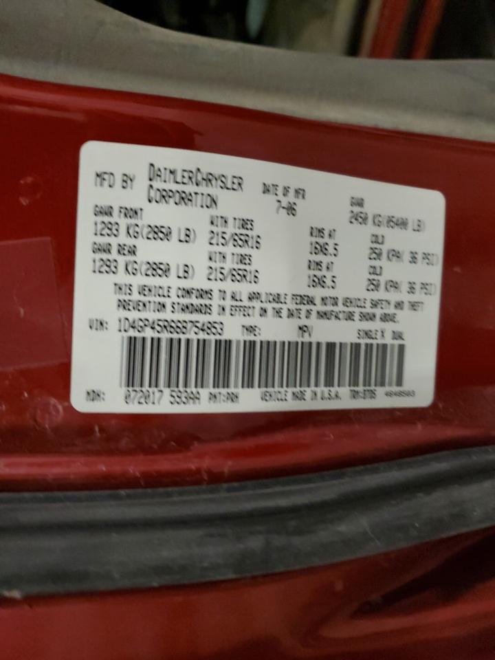 2006 Dodge Caravan Sxt VIN: 1D4GP45R66B754853 Lot: 82201465