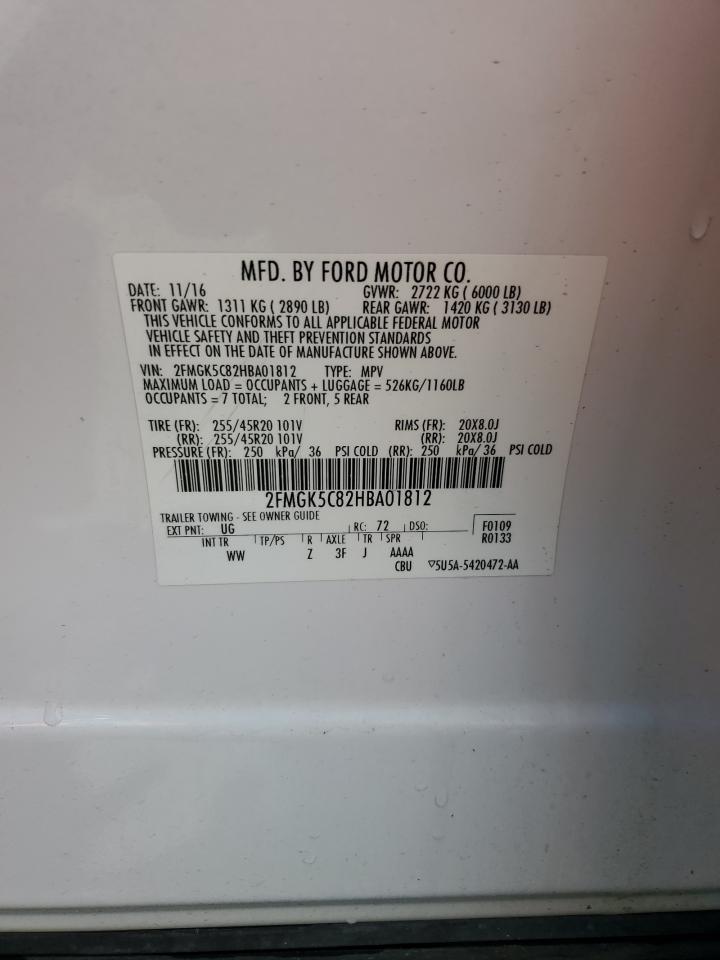 2017 Ford Flex Sel VIN: 2FMGK5C82HBA01812 Lot: 85135425