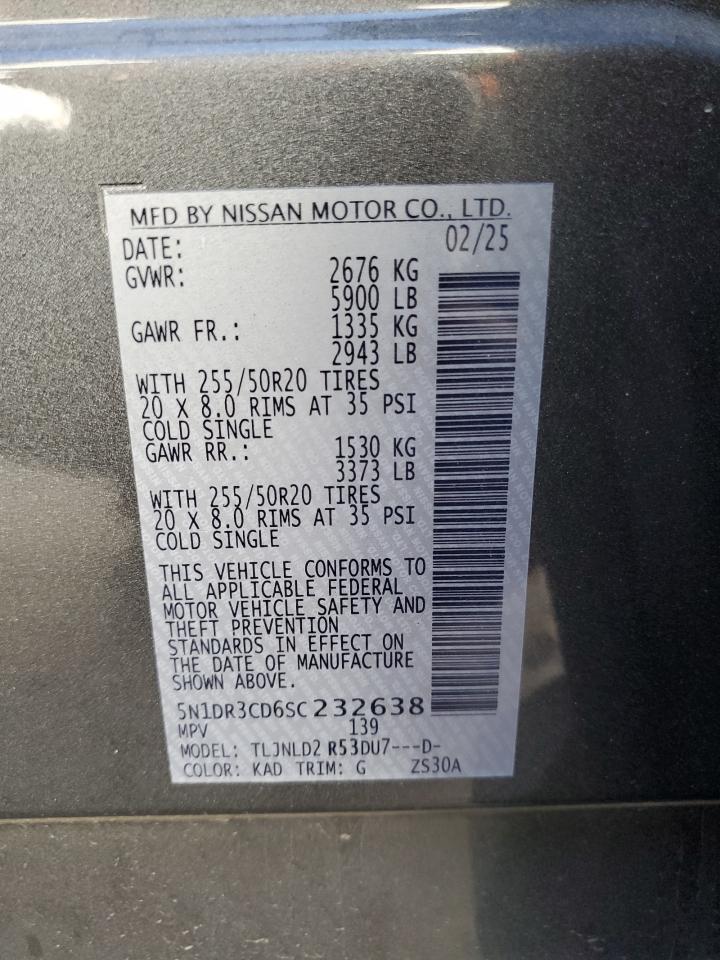 2025 Nissan Pathfinder Sl VIN: 5N1DR3CD6SC232638 Lot: 86266205