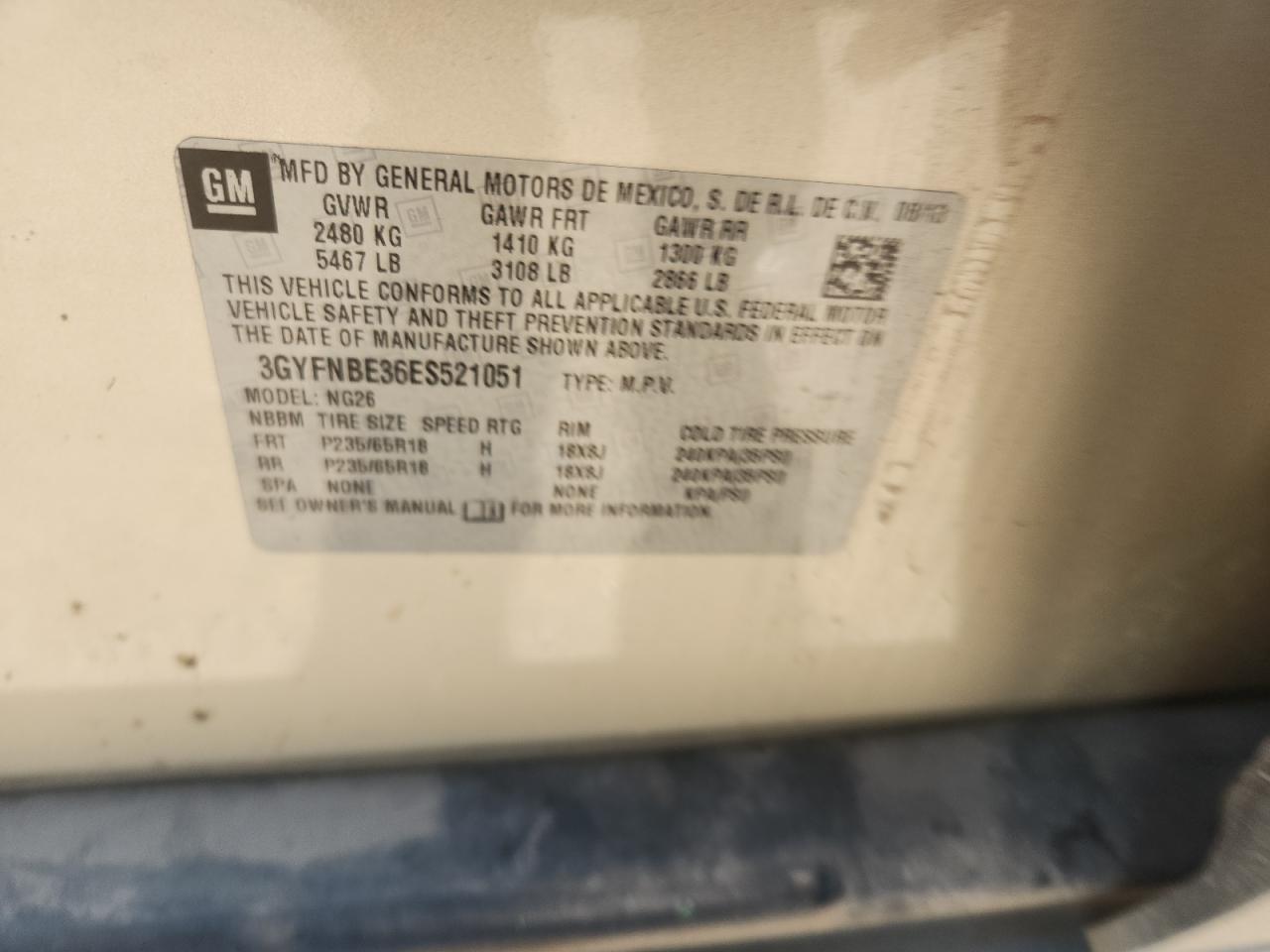 2014 Cadillac Srx Luxury Collection VIN: 3GYFNBE36ES521051 Lot: 84204415