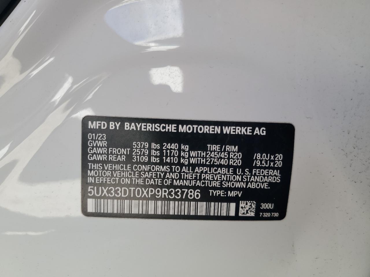 2023 BMW X4 xDrive30I VIN: 5UX33DT0XP9R33786 Lot: 85733055