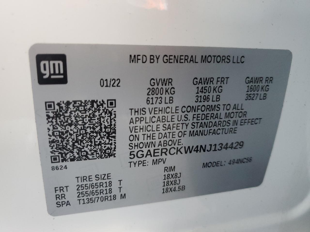 2022 Buick Enclave Premium VIN: 5GAERCKW4NJ134429 Lot: 82601895