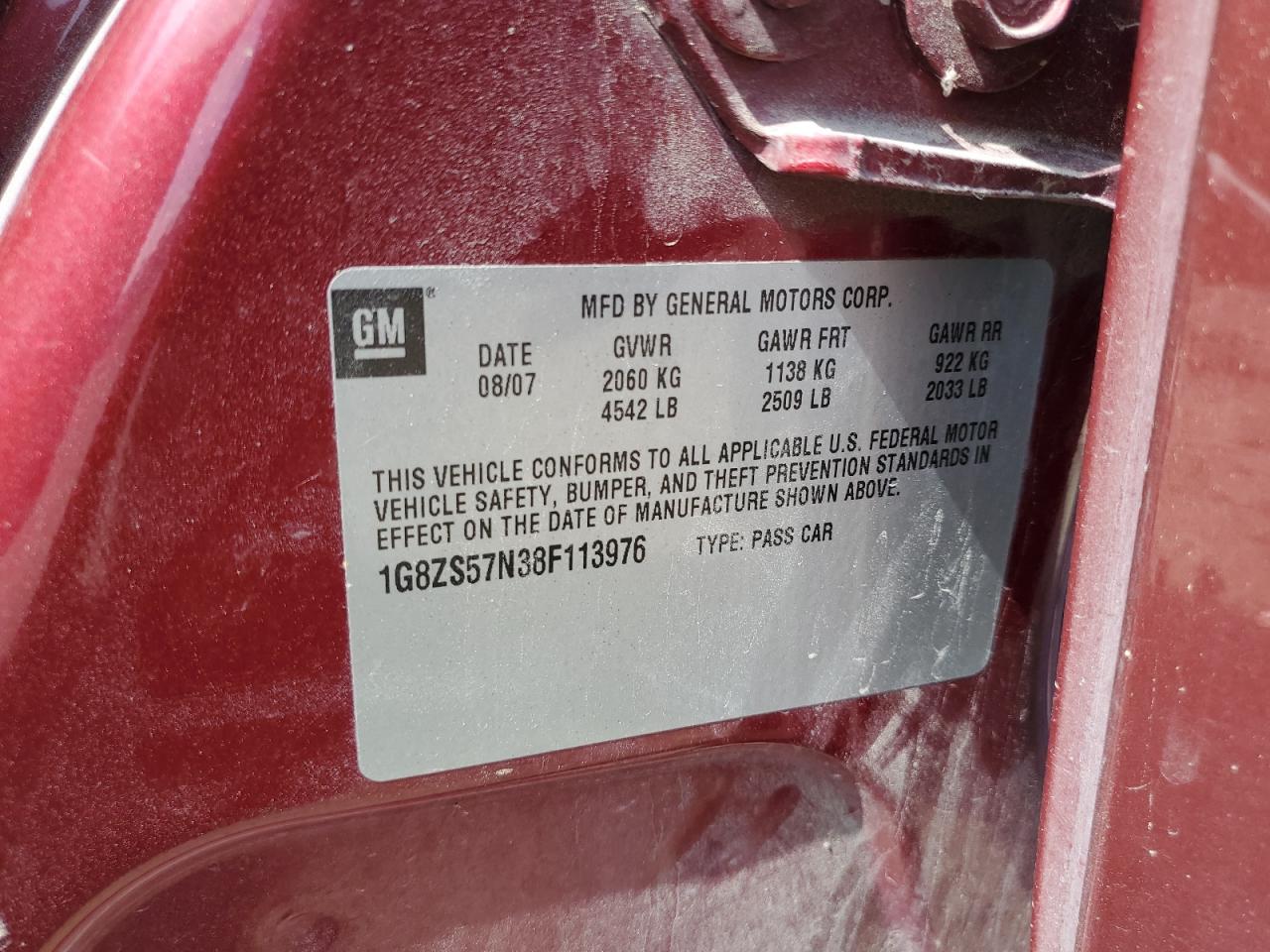 2008 Saturn Aura Xe VIN: 1G8ZS57N38F113976 Lot: 82334805