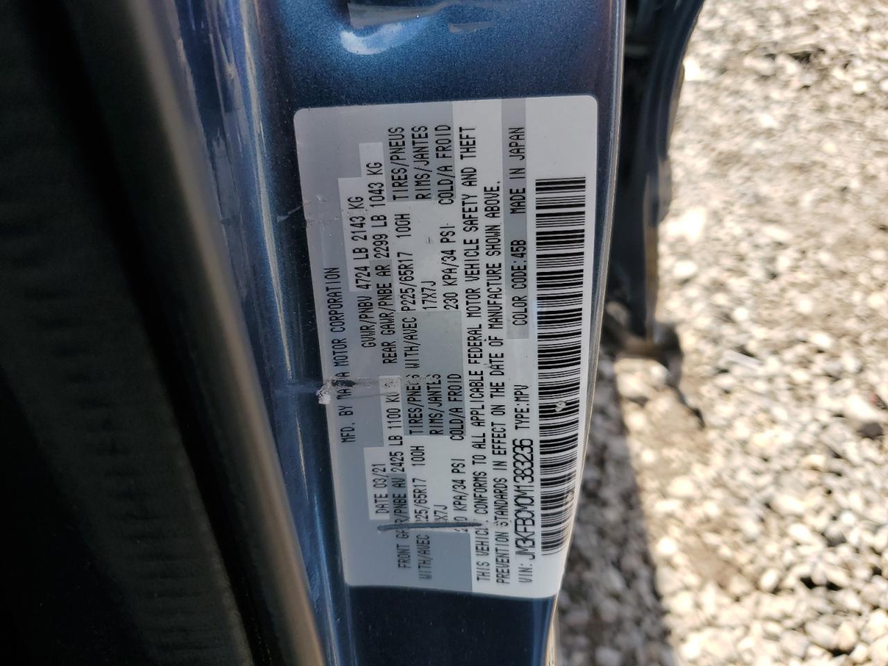 2021 Mazda Cx-5 Touring VIN: JM3KFBCM0M1383236 Lot: 82629715