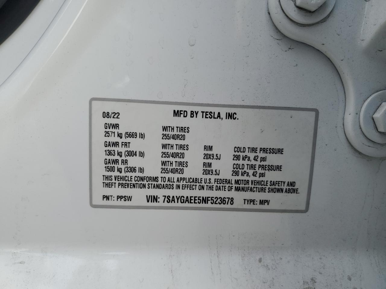 2022 Tesla Model Y VIN: 7SAYGAEE5NF523678 Lot: 87271055