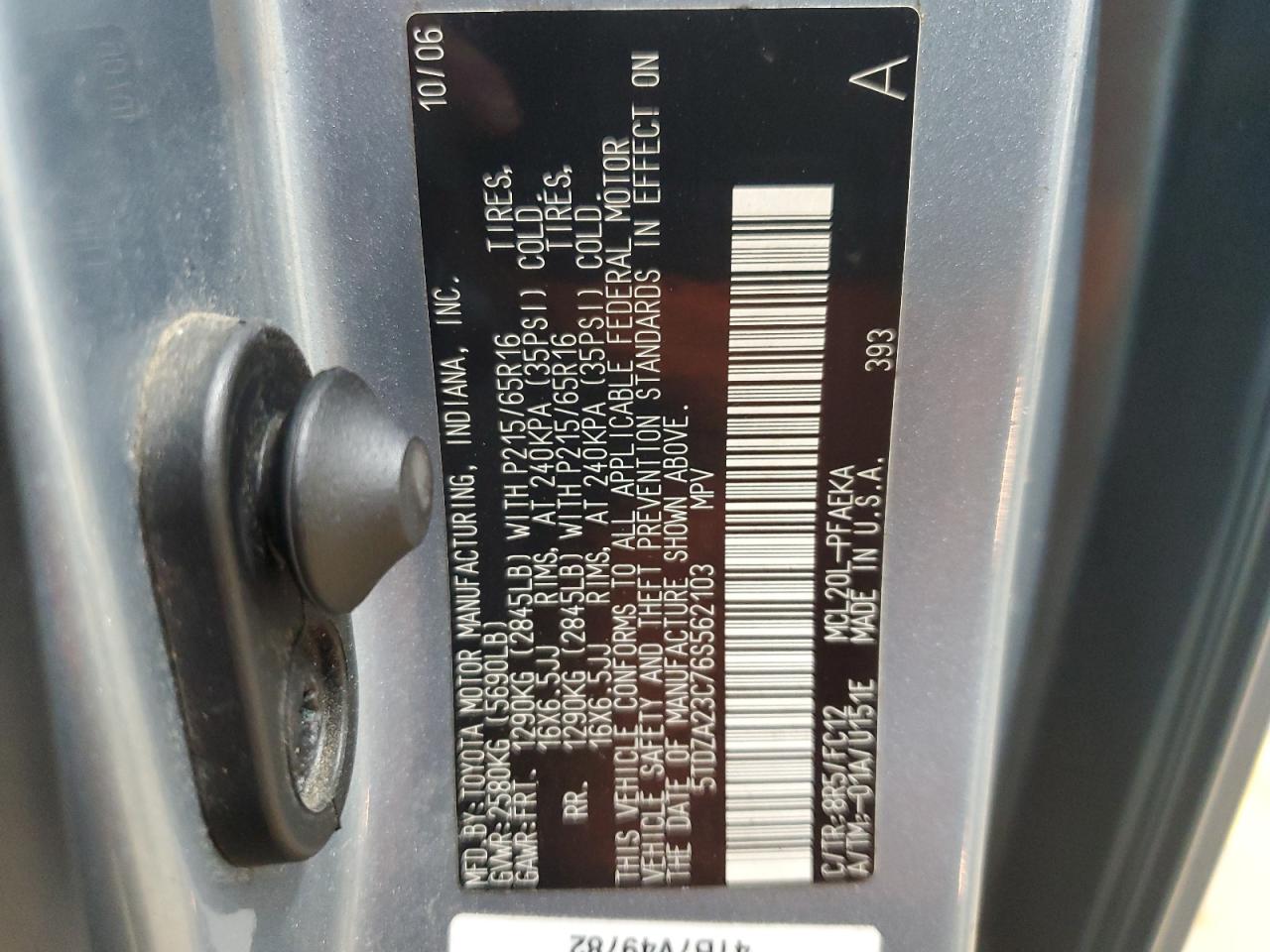 2006 Toyota Sienna Ce VIN: 5TDZA23C76S562103 Lot: 82312015