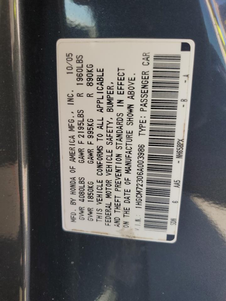 2006 Honda Accord Lx VIN: 1HGCM72306A003986 Lot: 85108765