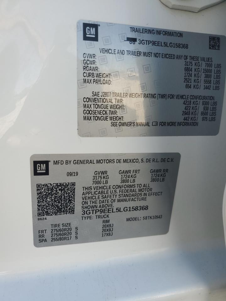 2020 GMC Sierra K1500 At4 VIN: 3GTP9EEL5LG158368 Lot: 84790965