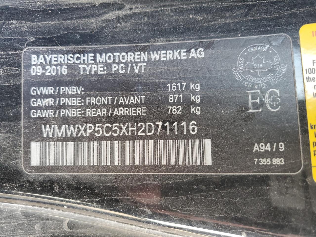 2017 Mini Cooper VIN: WMWXP5C5XH2D71116 Lot: 85169375