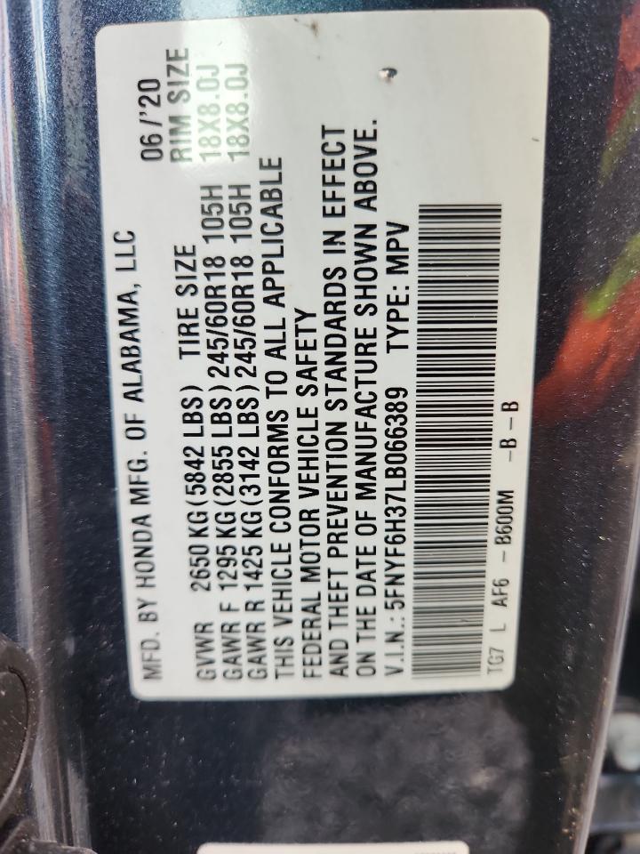 2020 Honda Pilot Ex VIN: 5FNYF6H37LB066389 Lot: 86439365