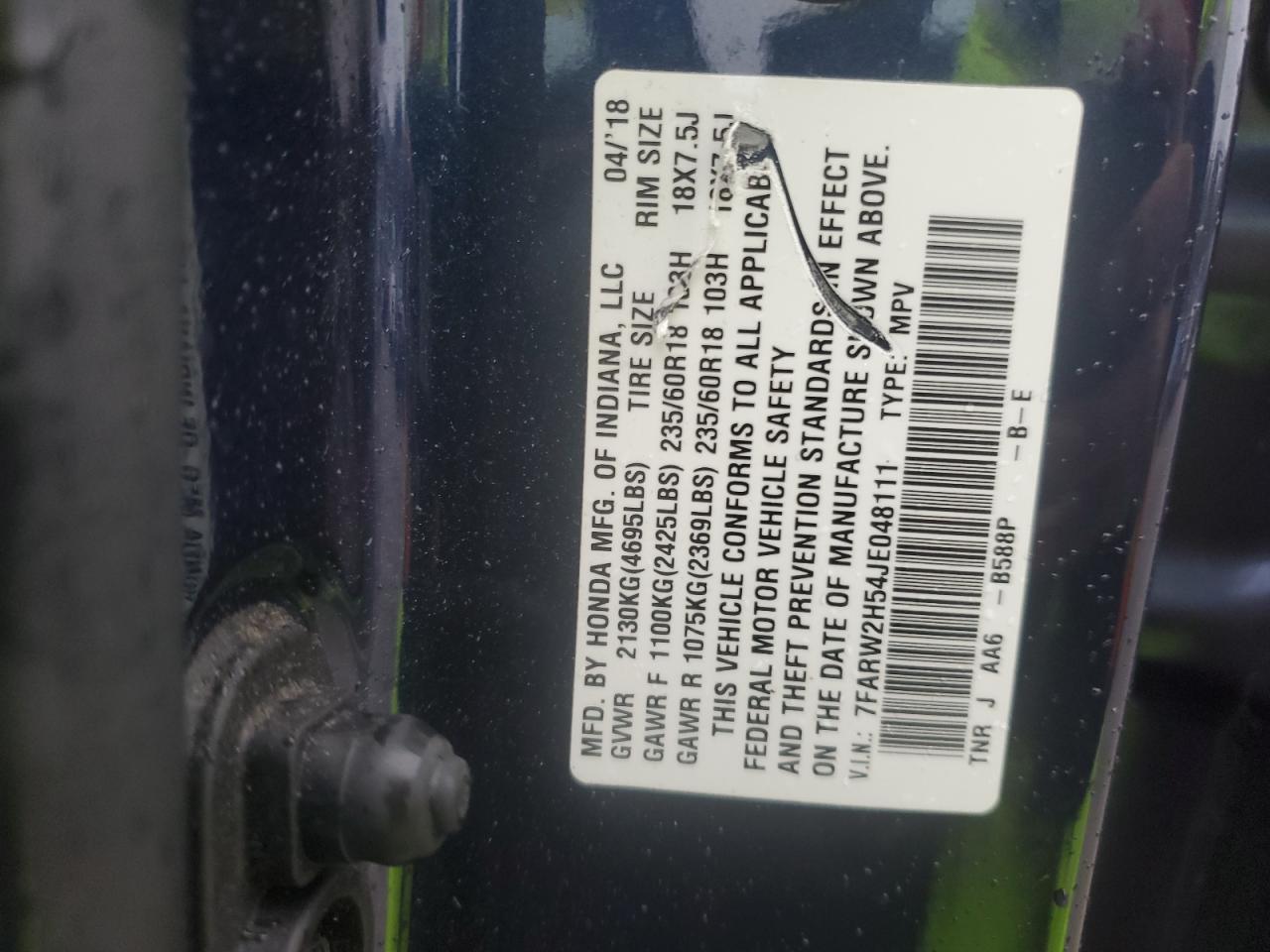 2018 Honda Cr-V Ex VIN: 7FARW2H54JE048111 Lot: 82477995