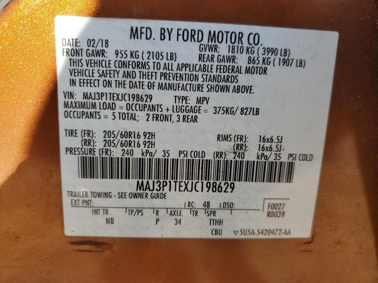 2018 Ford Ecosport Se VIN: MAJ3P1TEXJC198629 Lot: 85366445