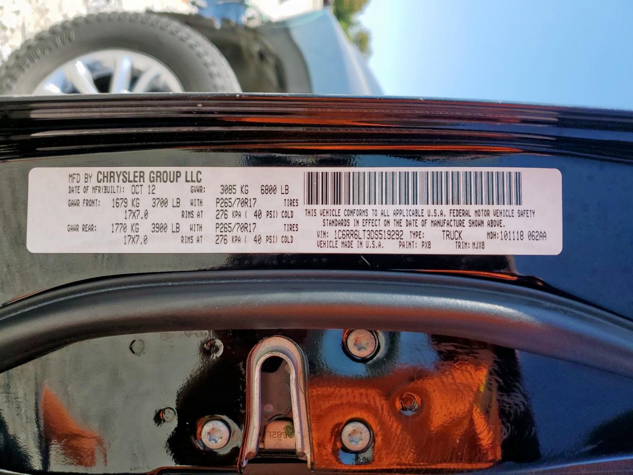 2013 Ram 1500 Slt VIN: 1C6RR6LT3DS519292 Lot: 85920035