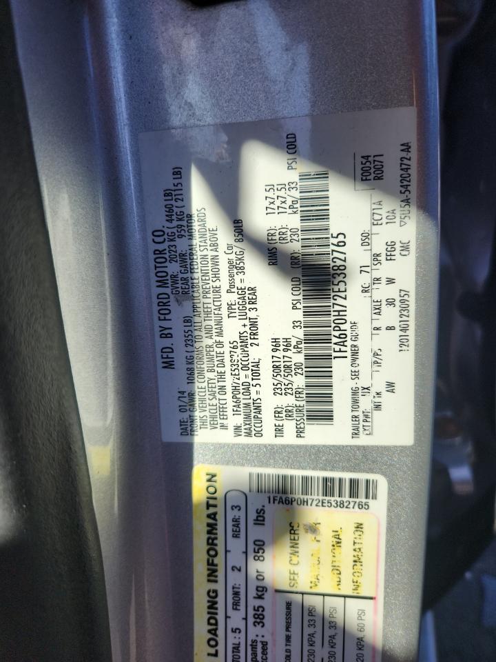 2014 Ford Fusion Se VIN: 1FA6P0H72E5382765 Lot: 87217665