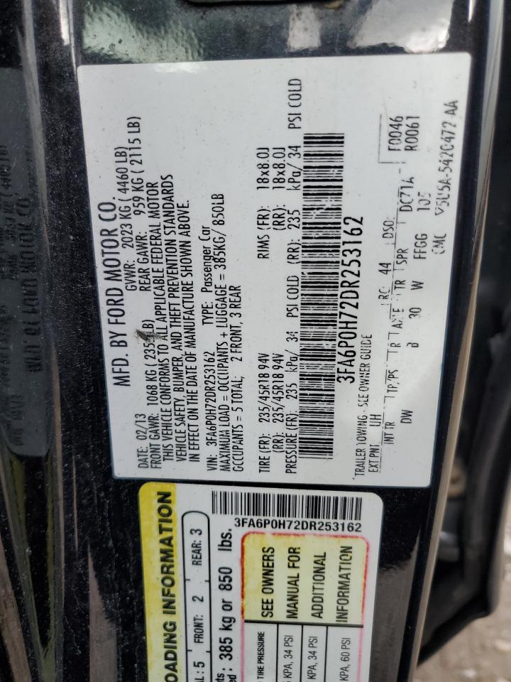 2013 Ford Fusion Se VIN: 3FA6P0H72DR253162 Lot: 84417585