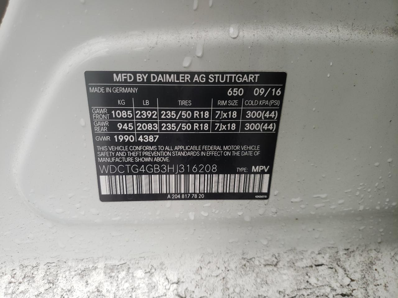 2017 Mercedes-Benz Gla 250 4Matic VIN: WDCTG4GB3HJ316208 Lot: 86510295