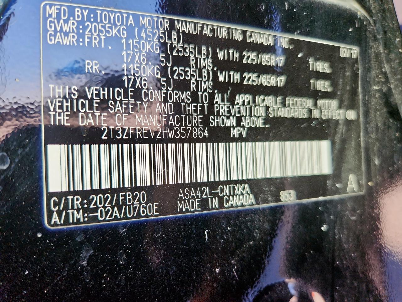 2017 Toyota Rav4 Le VIN: 2T3ZFREV2HW357864 Lot: 82385625