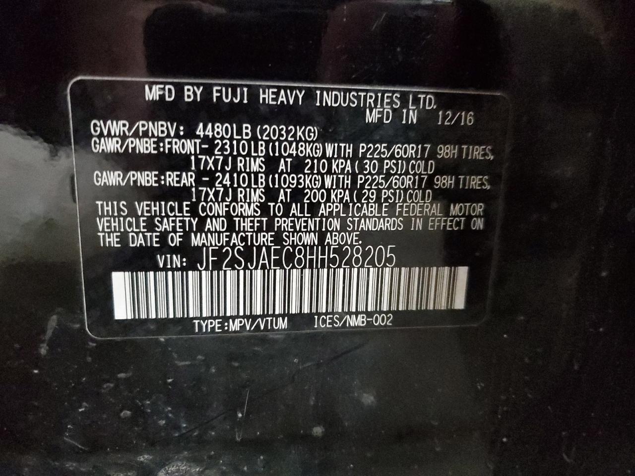 2017 Subaru Forester 2.5I Premium VIN: JF2SJAEC8HH528205 Lot: 90073365